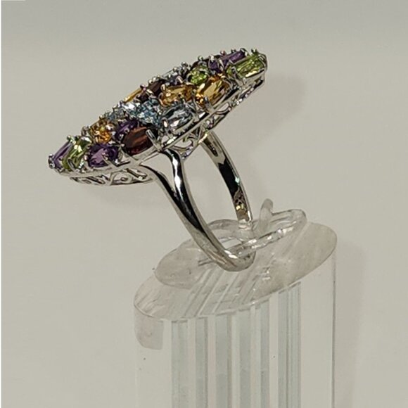 .925 Sterling Silver Amethyst/Garnet/Peridot/Citrine/Topaz Ring Size 8 $715 - Picture 2 of 6